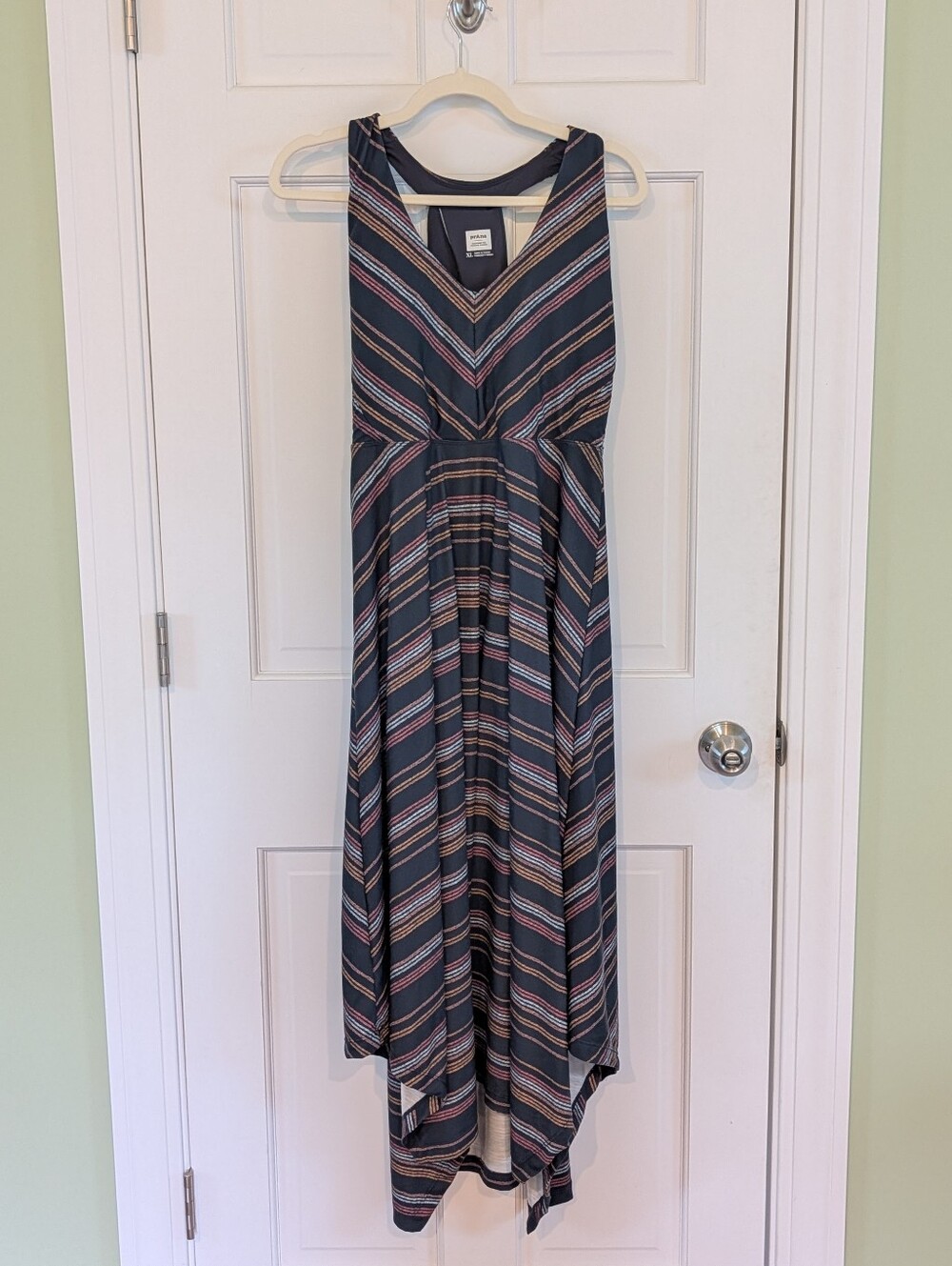 Prana Saxon Racer Back Handkerchief Hem Midi Dress Sz XL